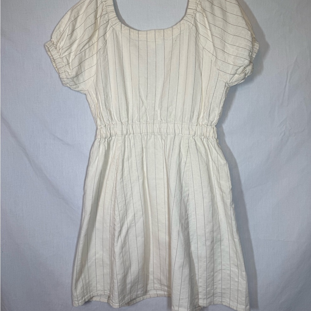 Cream Striped mini summer Dress with Button Detail - Picture 3 of 6